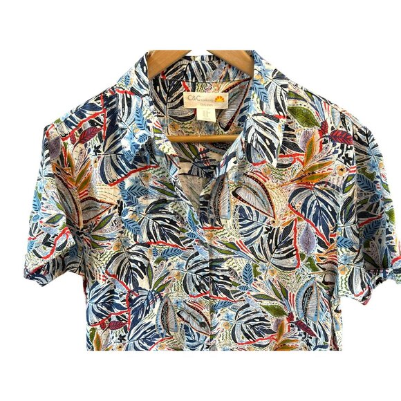 C&C California Botanical Print Linen Shirt Dress Medium Resort Wear Coastal Chic - Picture 2 of 6
